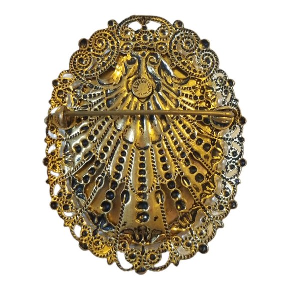 Vintage Western Germany Hand Painted FRANGONARD Couple Porcelain Pearl Brooch - Picture 2 of 7